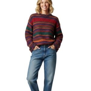 Vintage I.V.Y Sweater Women's Large Colorful Stripes Cozy Oversized Mohair Blend